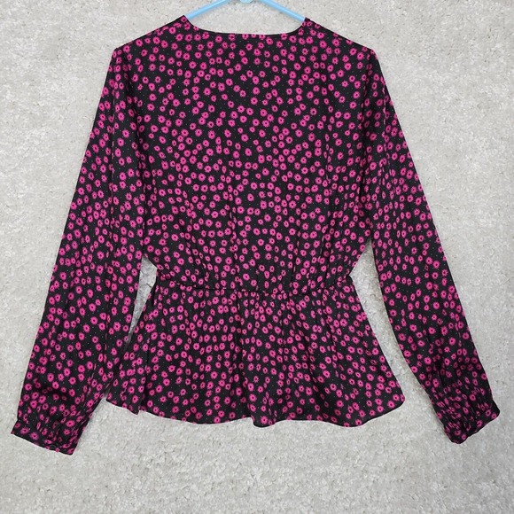 The Kooples Top Womens Large 3 Pink Black Floral V-Neck Blouse Preppy Cottage - Picture 7 of 11